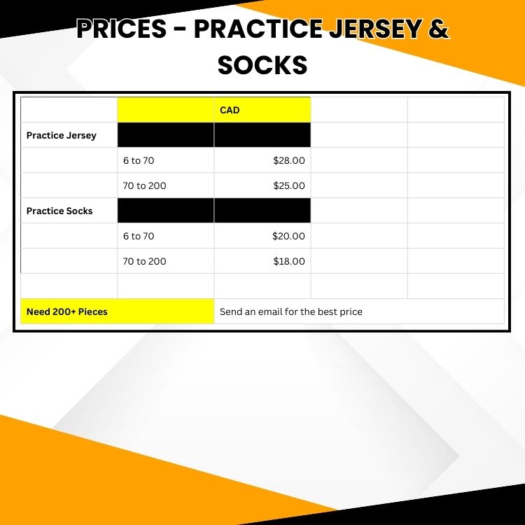 Prices – Practice Jersey & Socks